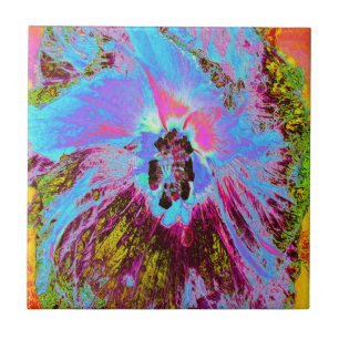 Psychedelic Cornflower Blue and Magenta Hibiscus Tile