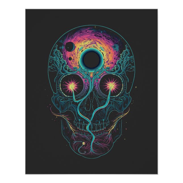 Psychedelic Cosmic Skull Neon Galaxy Poster (Front)