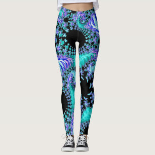 Psychedelic Cyan Tentacle Abstract Fractal Art Leggings