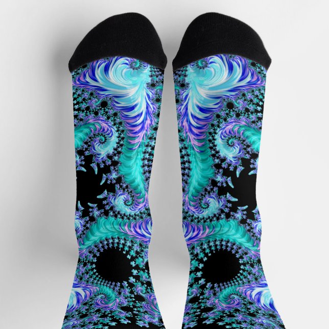 Psychedelic Cyan Tentacle Abstract Fractal Art Socks (Top)