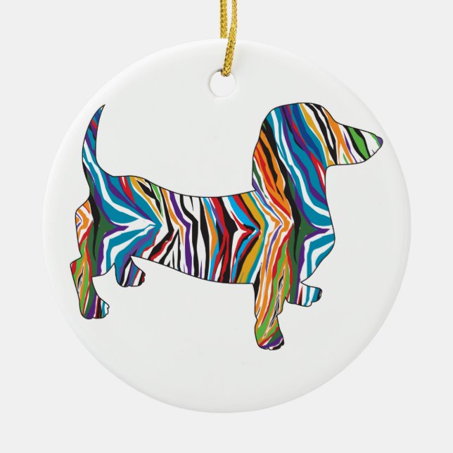 Psychedelic Dachshund Ceramic Tree Decoration (Front)