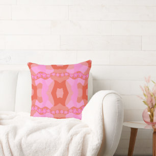 Psychedelic Daisy Chain Patchwork - Pink Orange Cushion