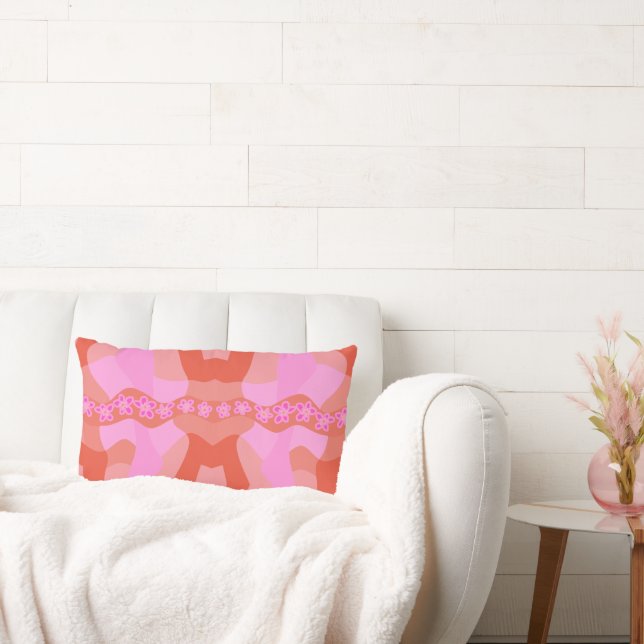 Psychedelic Daisy Chain Patchwork - Pink Orange Lumbar Cushion (Couch)