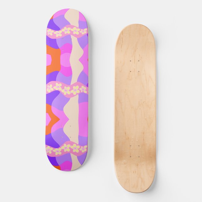 Psychedelic Daisy Chain Patchwork - Pink Purple 2 Skateboard (Front)