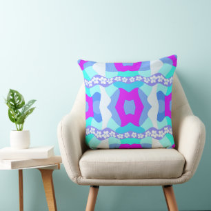 Psychedelic Daisy Chain Patchwork - Purple Blue Cushion