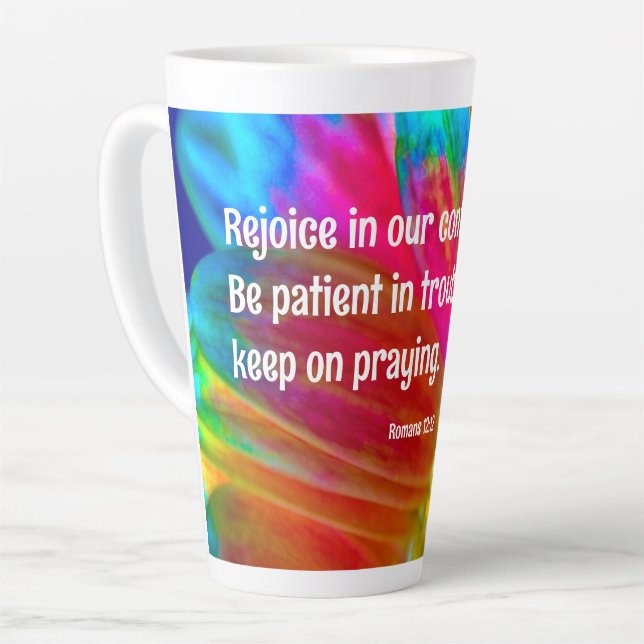 Psychedelic Daisy Romans 12:12 Latte Mug (Left Angle)