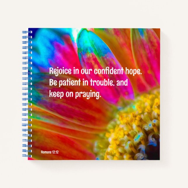 Psychedelic Daisy Romans 12:12 Spiral Notebook (Front)