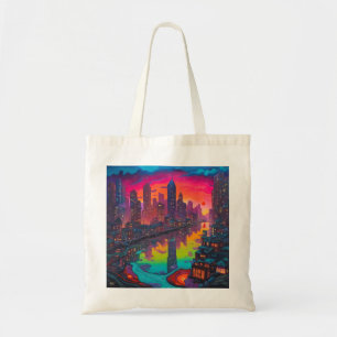 Psychedelic Darker Cityscape Tote Bag