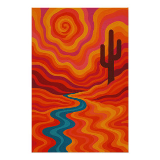 Psychedelic Desert in the Turning Sun Poster