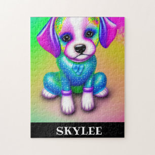 PSYCHEDELIC DOG PUZZLE WITH PERSONALIZED NAME.
