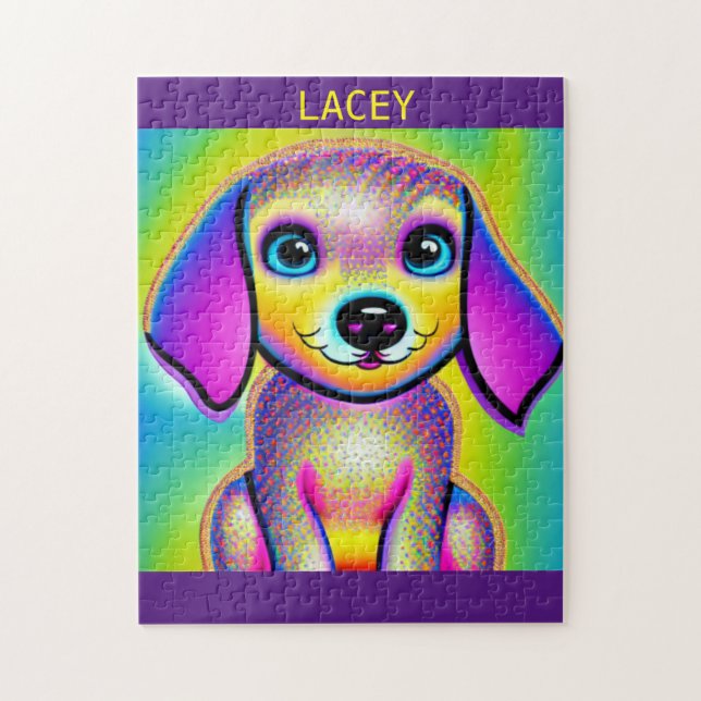 PSYCHEDELIC DOG PUZZLE WITH PERSONALIZED NAME. (Vertical)