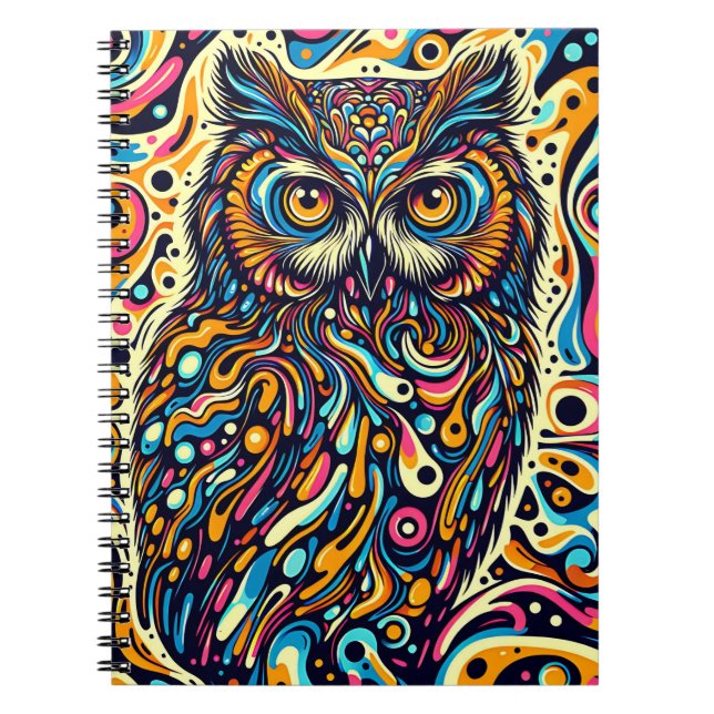 Psychedelic Dream Owl – Pop Art Wildlife Notebook (Front)