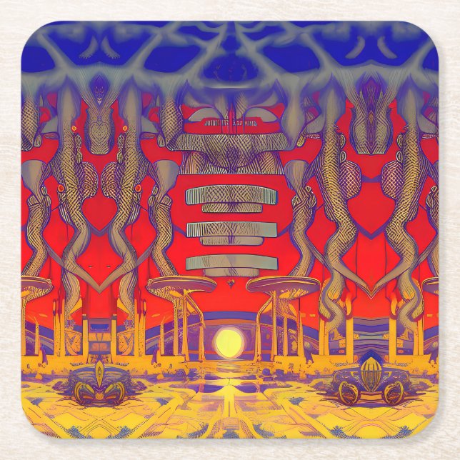Psychedelic Dreamland Square Paper Coaster (Front)