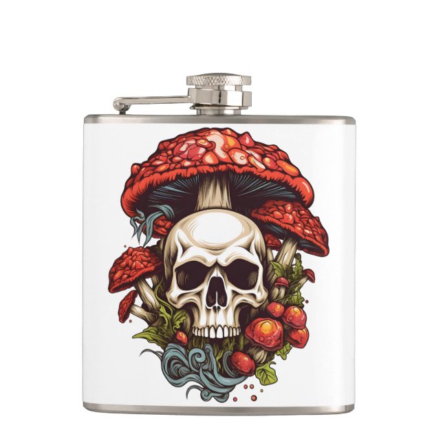 Psychedelic Dreams: Skulls in Wonderland Hip Flask (Front)