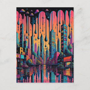 Psychedelic Drippy City Art  Postcard