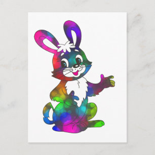 psychedelic easter bunny holiday postcard