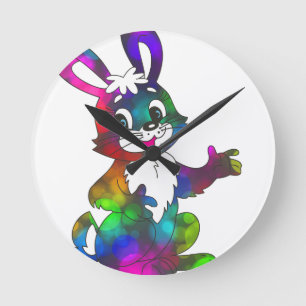 psychedelic easter bunny round clock