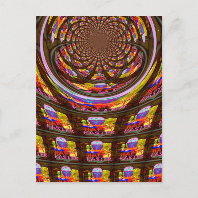 Psychedelic Easter Kaleidoscope Art Print Holiday Postcard (Front)