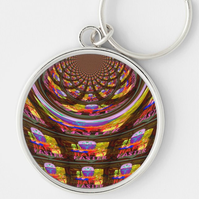 Psychedelic Easter Kaleidoscope Art Print Key Ring (Front)