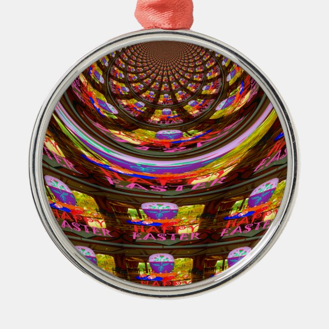 Psychedelic Easter Kaleidoscope Art Print Metal Tree Decoration (Front)