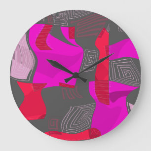 Psychedelic Egyptian Collage: Fuchsia Red Grey Large Clock