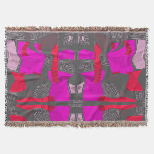 Psychedelic Egyptian Collage: Fuchsia Red Grey Throw Blanket
