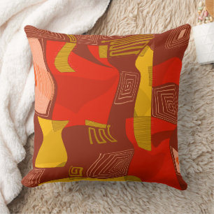 Psychedelic Egyptian Collage: Maroon Red Ochre Cushion