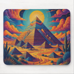 Psychedelic Egyptian Pyramid Landscape Art Mouse Pad