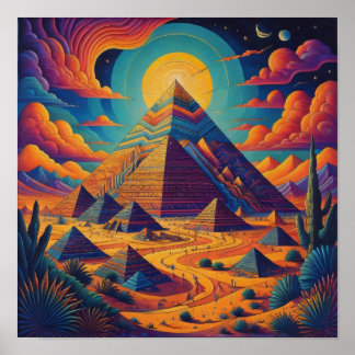 Psychedelic Egyptian Pyramid Landscape Art Poster