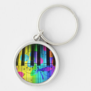 Psychedelic Electric Piano Keyboard and Flowers Key Ring