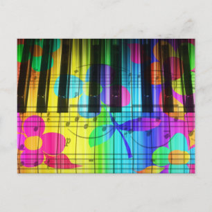 Psychedelic Electric Piano Keyboard and Flowers Postcard