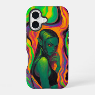 Psychedelic Elf in Neon Lava Waves iPhone 16 Case