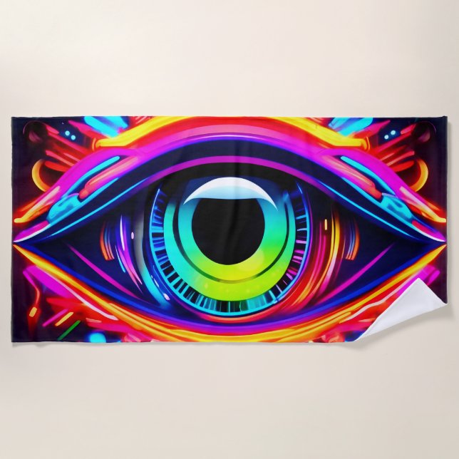 Psychedelic Eye of the Universe Art Beach Towel (Front)