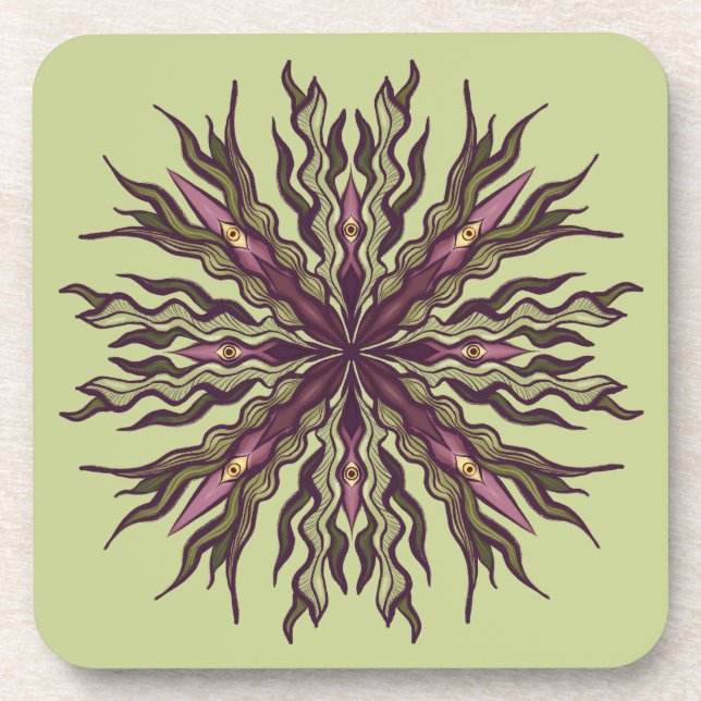 Psychedelic Eye Plant - Surreal Botanical Mandala Coaster (Front)