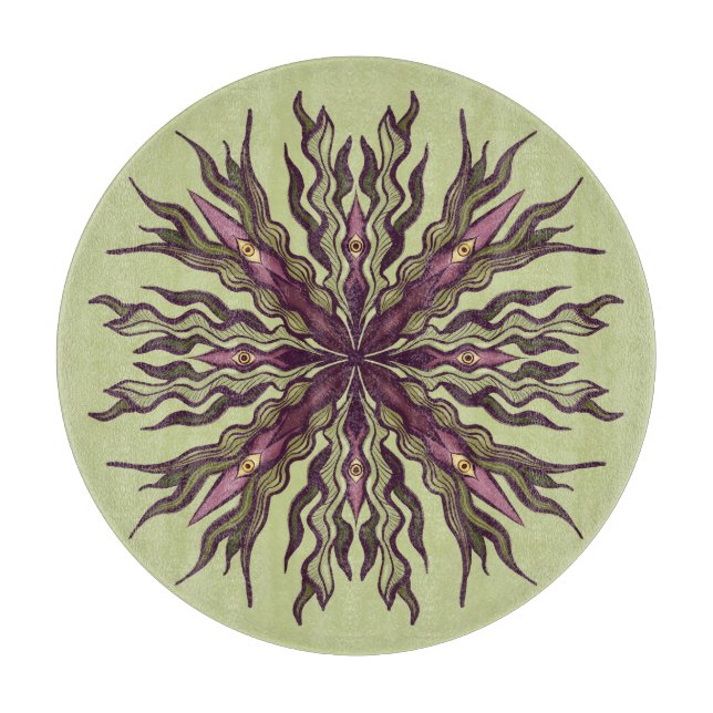 Psychedelic Eye Plant - Surreal Botanical Mandala Cutting Board (Front)