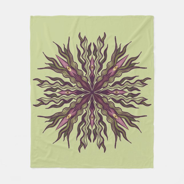 Psychedelic Eye Plant - Surreal Botanical Mandala Fleece Blanket (Front)