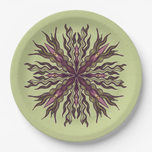 Psychedelic Eye Plant - Surreal Botanical Mandala Paper Plate (Front)