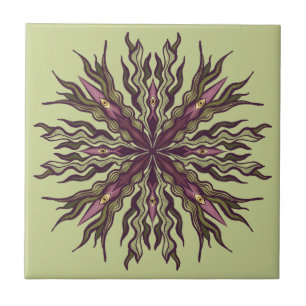 Psychedelic Eye Plant - Surreal Botanical Mandala Tile