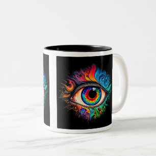 Psychedelic Eye Two-Tone Mug, 11 oz Coffee Mug