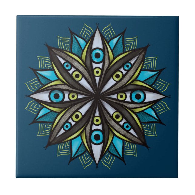 Psychedelic Eyes Double Iris Flower Mandala Horror Tile (Front)