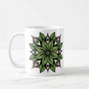 Psychedelic Eyes Mandala - Trippy Floral Pattern Coffee Mug