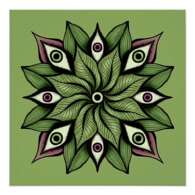 Psychedelic Eyes Mandala - Trippy Floral Pattern Poster (Front)