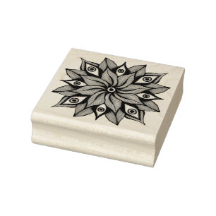 Psychedelic Eyes Mandala - Trippy Floral Pattern Rubber Stamp