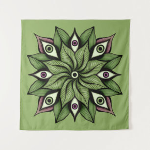 Psychedelic Eyes Mandala - Trippy Floral Pattern Tapestry