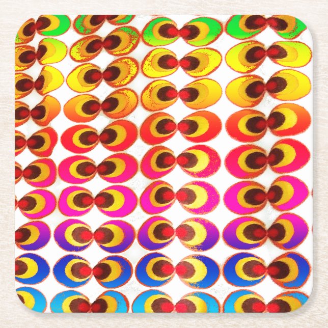 Psychedelic fabric square paper coaster (Front)