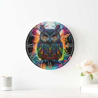 Psychedelic Fantasy Hippy Owl Large Clock