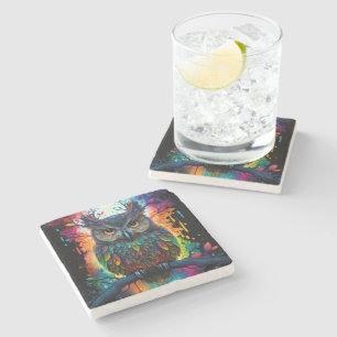 Psychedelic Fantasy Hippy Owl Stone Coaster
