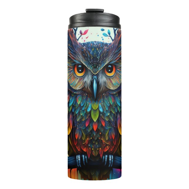 Psychedelic Fantasy Hippy Owl Thermal Tumbler (Front)
