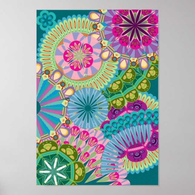 psychedelic feather flowers poster (Front)