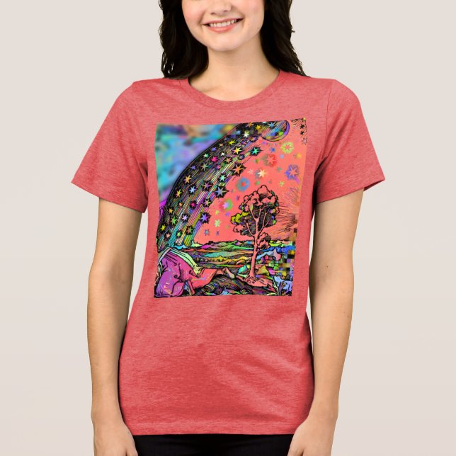 Psychedelic Flammarion Engraving Trippy Rainbow St Tri-Blend Shirt (Front)